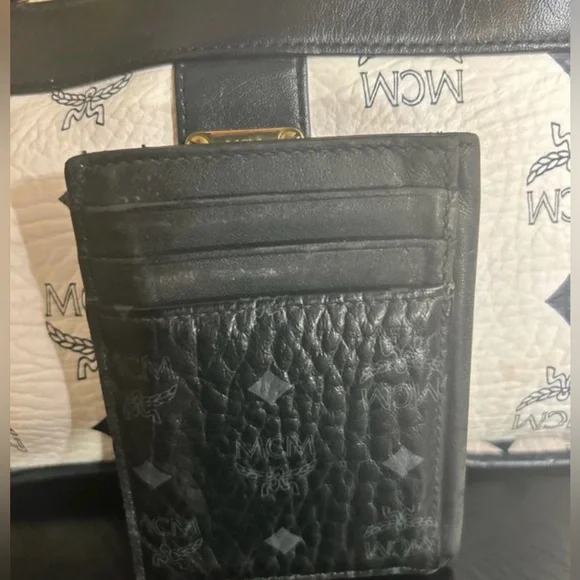 MCM Black Visetos Authentic Leather Card Holder